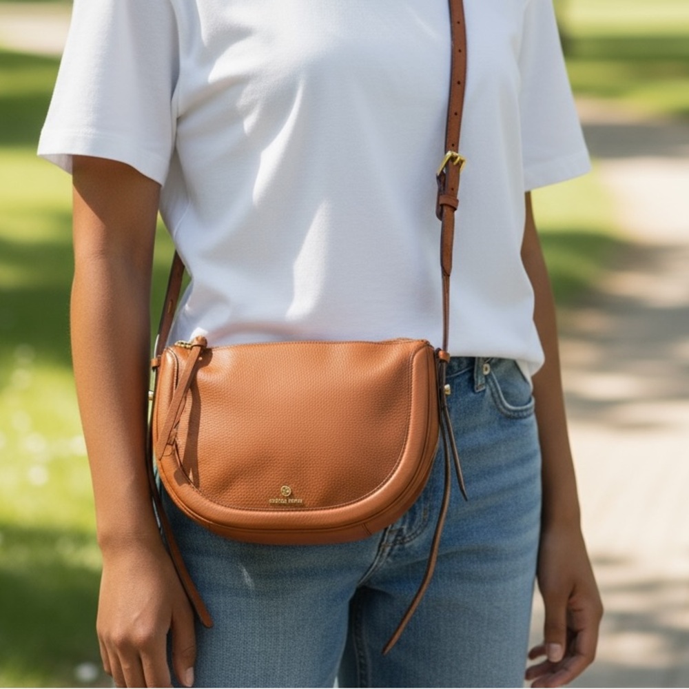 Michael Kors Pebbled Leather Crossbody Saddle Bag Brown Gold Hardware - Picture 2 of 10